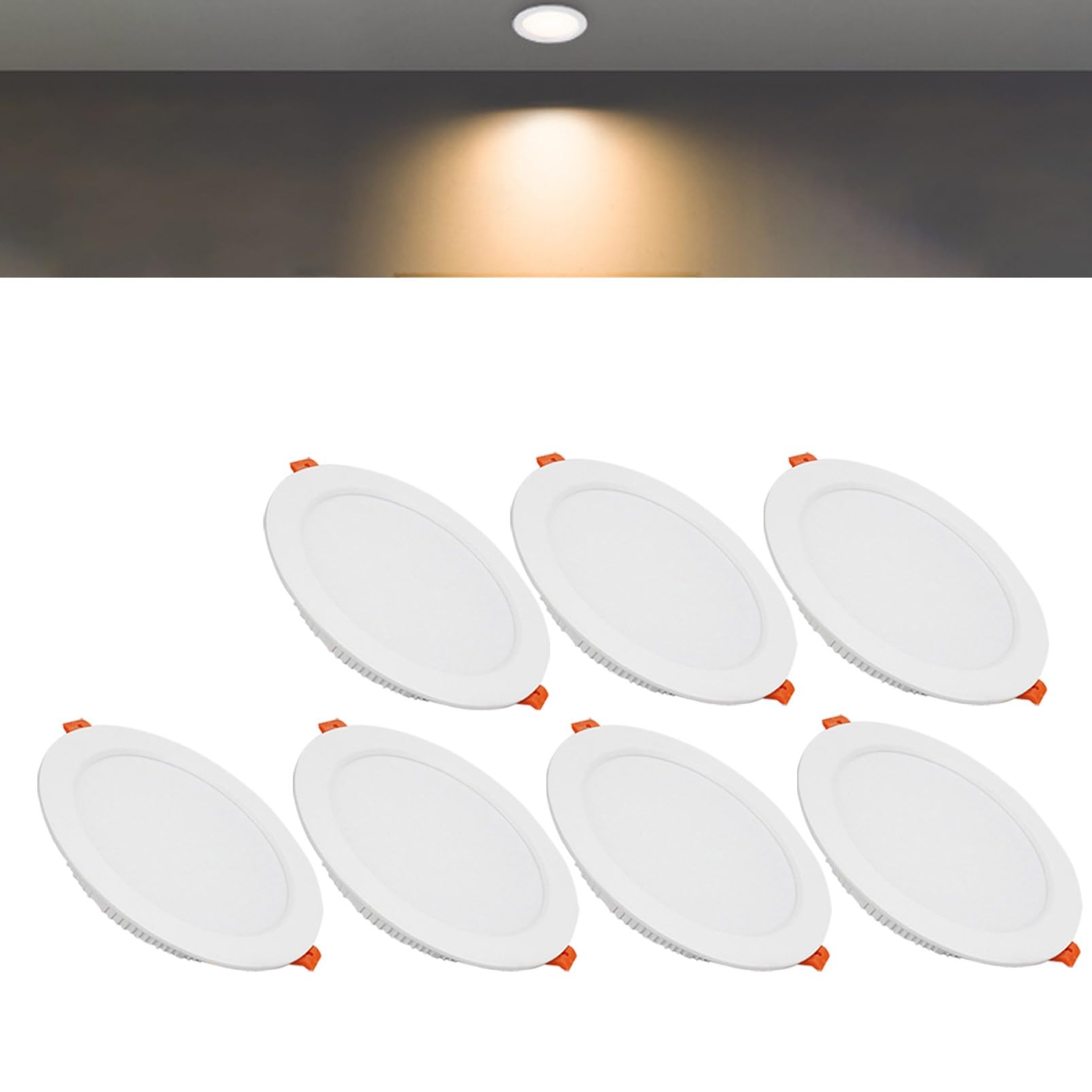 TTiiLoe 24W Round LED Recessed Ceiling Spotlights, 3000K Warm White Ultra Slim Panel Ceiling Light, Cut Φ190-210mm, AC110-240V Downlights for Hallway Stairwell Showroom, 7 Pack
