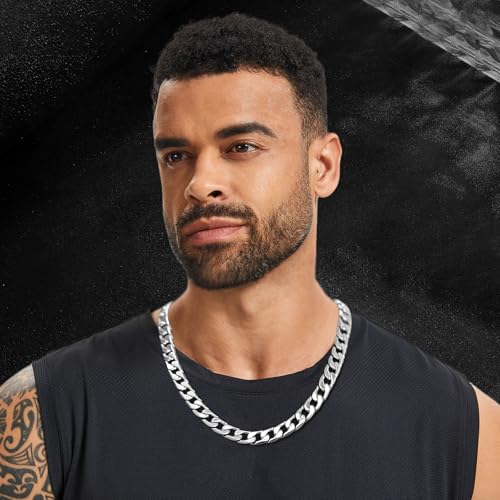 14MM Cuban Link Chain for Men, 316L Stainless Steel and 925 Sterling Silver Filled, Silver Chain for Men, Available In 22/24/26/28/30 Inches, Silver Mens Chain Necklace2