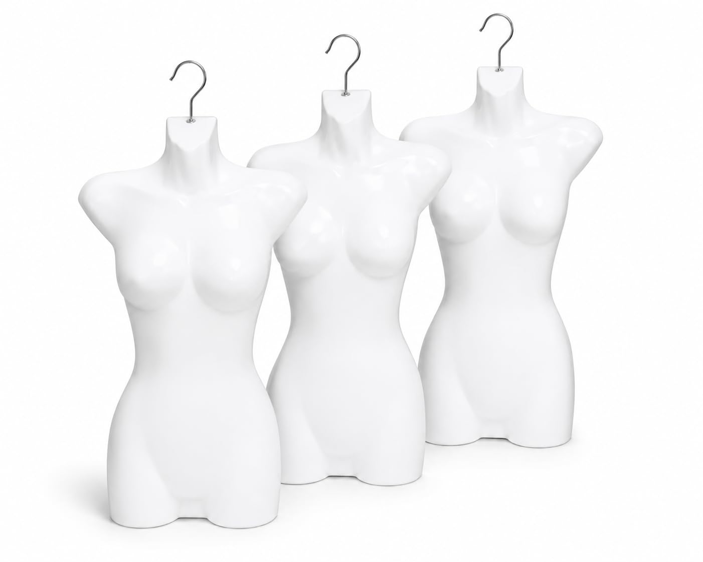 3er Set Torso Weiblich - 70 cm Damentorso aus Kunststoff - Oberkörper Halbplastik in Farbe weiß - Mannequin Büste - Halbplastischer Damenbody - Puppe Figur Kunststofftorso Schaufensterpuppe mit Haken