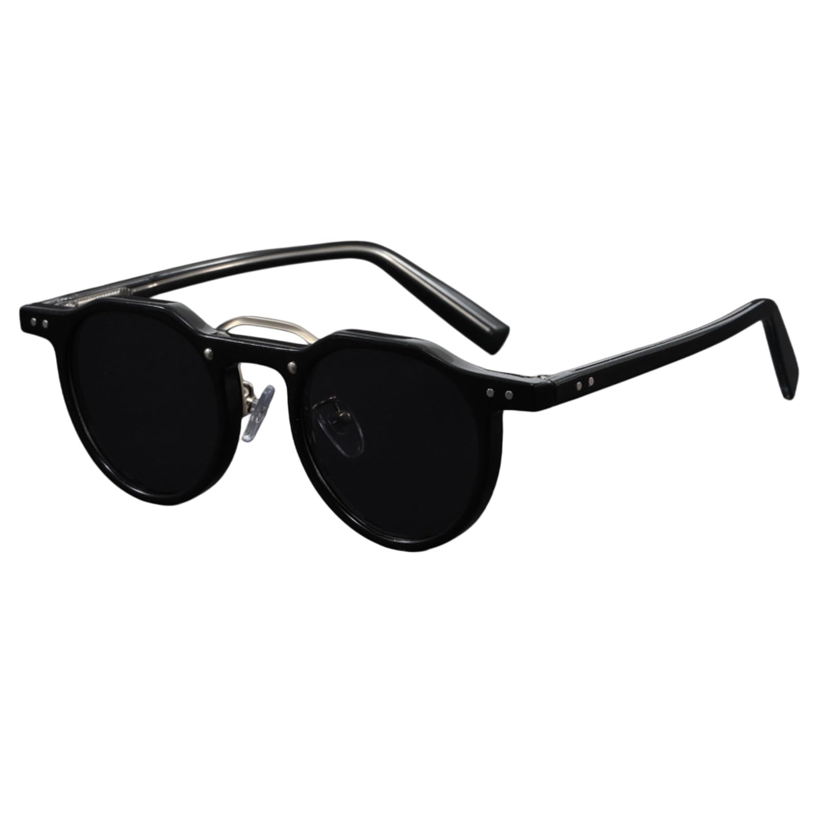 Occhiali da Sole Hip-Hop Punk Rotondi Modello Hp-260624 Uv400 Retro Unisex Streetwear di Moda Style-Black Sliver Grey