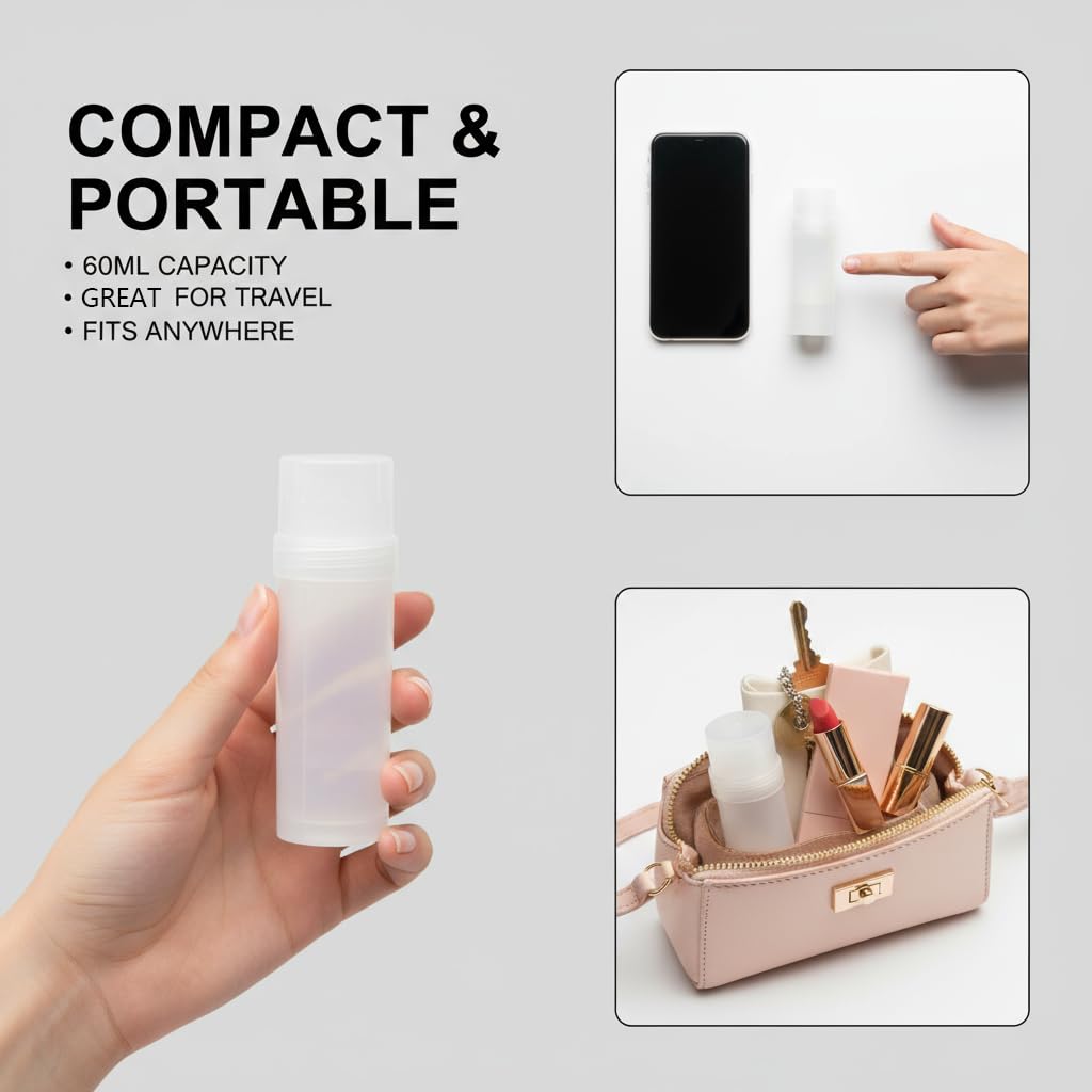50 recipientes vacíos de desodorante giratorios, de plástico, rellenables, tubos de bálsamo para pintalabios caseros, protector solar, bálsamo (60 ml)