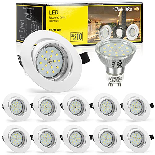 Bojim Spot LED Encastrable Plafond Orientable GU10, 10x 6W Éclairage Encastré Blanc Neutre 4000k Plafonnier Encastré Blanc Mat 550lm= 54W 220V, IP20 120°d’éclairage Pour Hotel, Bureau, Cuisine