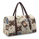 Yexignaon Brown Spliced Flower Travel Duffel Bags for Women Quilted Duffle Bag for Ladies Trendy Portable Weekender Bags with Handle Fashion Overnight Bag with Crossbody Strap