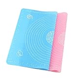 2 Pcs Silicone Pastry Mat Rolling Pin Mat with Measurements Nonstick Kneading Board for Rolling Dough Reusable Thicken Pad Pie Bread Cookie Sheet Baking Oven Mat Placement Pad（Pink and Blue)