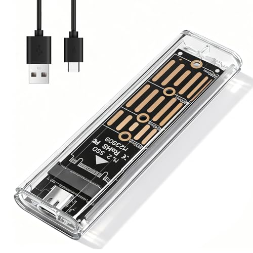 Caja SSD M.2 NVMe, USB C 3.2 Gen 2 10Gbps, externo Enclosure, Adaptador SSD M2 NVMe para PCIe M-Key M+B Key 2230/2242/2260/2280, Plug & Play, Diseño Transparente Soporte UASP TRIM (NOT SATA)