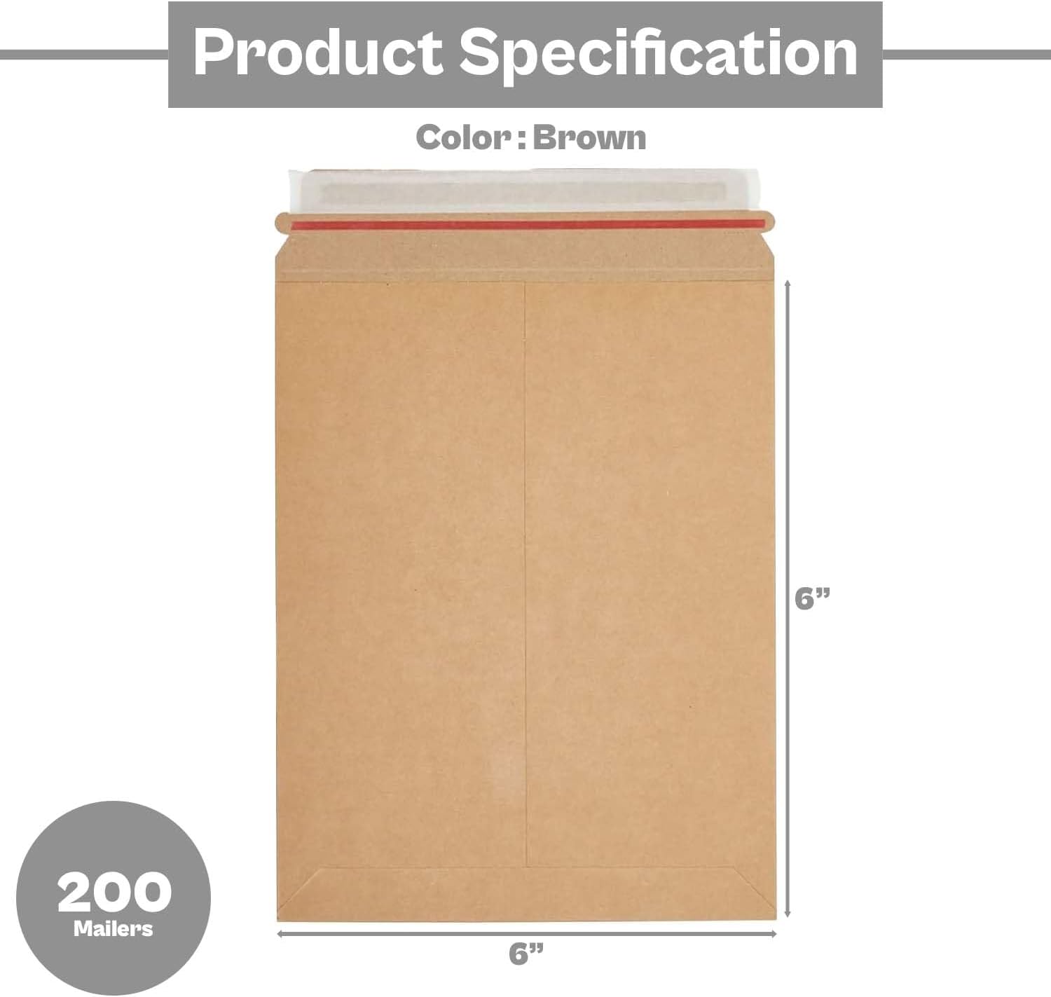 PSBM 200 PCS 6 x 6 Inch Kraft Rigid Photo Mailers, Cardboard Shipping Envelopes, Mailers for Shipping Photos, CDs, Documents, Catalogue, Or any Flat Object