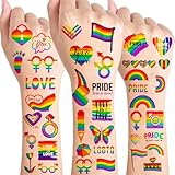 80+Pcs LGBT Gay Pride Decorations Temporary Tattoos For Women Men Adults,Rainbow Temp Body Face Tattoo Stickers Butterfly Love Is Love Heart Pride Month Accessories Equality Parades Celebrations Party