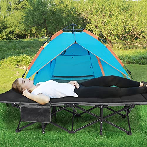 REDCAMP Padded Folding Camping Beds for adults, 28" Extra Wide Heavy Duty Sturdy Camp Bed with Mattress Portable, Strong Thicker Tubes Sleeping Cot Outdoor Travel Office,Black - Image 8
