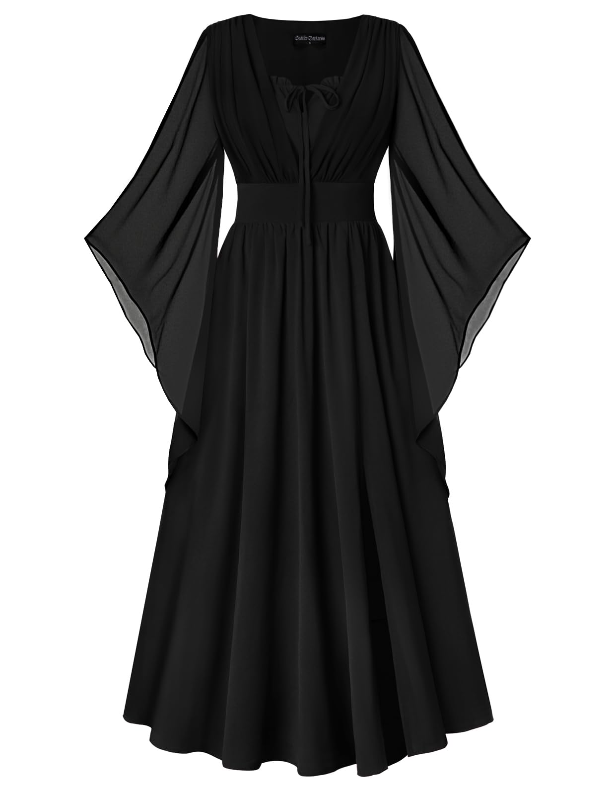 SCARLET DARKNESS Renaissance Dress Women Bell Sleeve Fairy Dresses Witch Costume Split Maxi Dress with Pockets