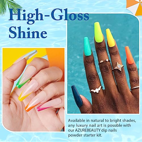 Azurebeauty 31 Pcs Dip Powder Nail Kit Starter, Spring Summer 20 Colors Neon Hot Pink Magenta Lemon Green Dipping Powder Liquid Set With Base Activator And Top Coat French Nail Manicure Gift For Women #TOP2