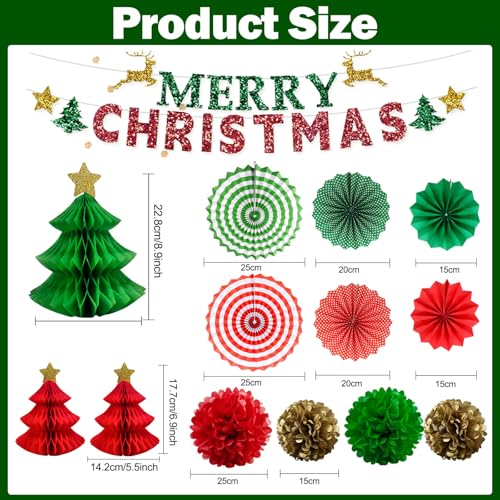 Décorations de Noël en papier rouge vert doré avec éventails