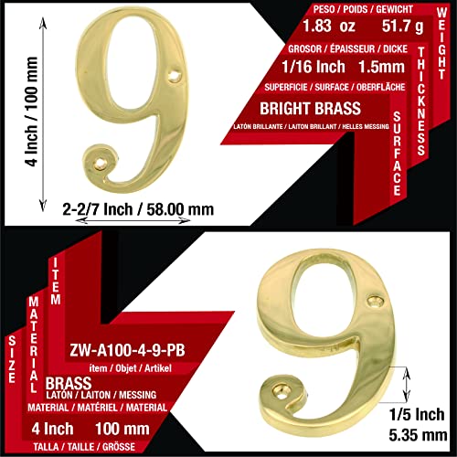 Zhongwang Hardware Zw-A100 4 Inch Bright Brass House Number 9/Zhongwang Hardware Zw-A100 Casa De Latón Brillante De 4 Pulgadas Número 9 #TOP1