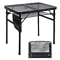 JOUYEK Camping Table, 2x1.3 FT Portable Folding Grill Table, Lightweight Height Adjustable Metal Table with Mesh Desktop and Mesh Bag, Outdoor Table for Camping, Picnic, Beach and BBQ, Black