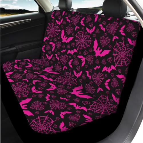 GLENLCWE 14 Pcs Pink Halloween Bat Car Seat Covers Full Sets with Car Steering Wheel Seatbelt Cushion Cars Accessories Universal Fit Cars Truck SUV by GLENLCWE - Used condition - Image 3