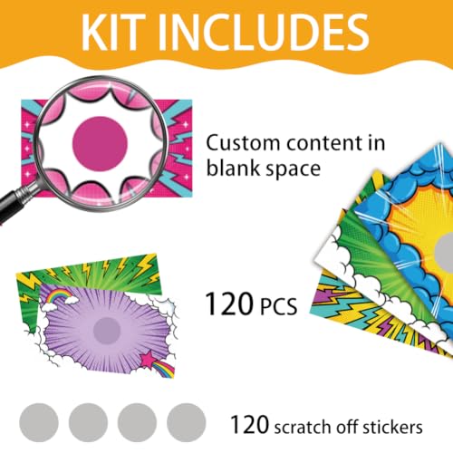 COMBLOOM 120 PCS Custom Scratch Off Cards 10 Styles Comic Series Scratch Off Cards Stickers DIY Coupon Scratch Off Tickets for Kids Reward Teacher Classroom Supplies Birthday Party Favors - Image 3