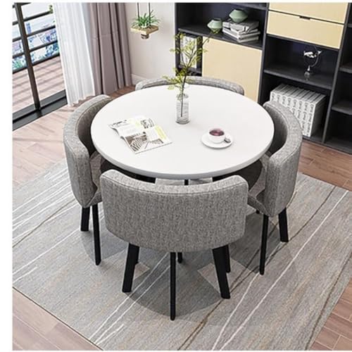 Image of Round Faux Marble Reception Table and Chairs Set, Dining Table Set for 4, Space Saving Reception Desk for Home and Apartment, Office, Conference Room, Lounge