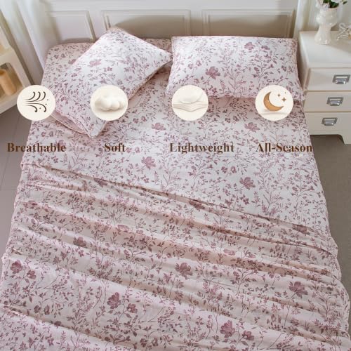 Image of FADFAY 100% Muslin Cotton Sheet Set Queen, 4 Pieces Double Gauze Sheets