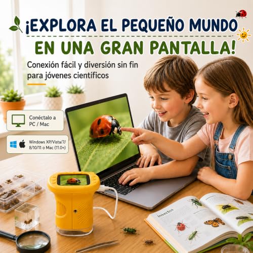 Miniatura 7 de Oaeblle Microscopio Para Niños, Microscopio Portátil Digital 1000x 4k Con Pantalla Ips 2,4 , 8 Led, Usb Recargable, Juguete Exploración Casa Y Exterior, Niños 3-12 Años