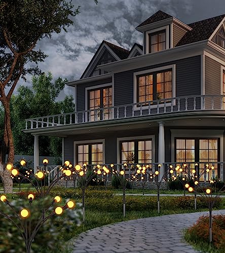 8 Piezas Luz de Luciérnaga con Energía Solar, 64LED Luz de Enchufe de Luciérnaga LED de Jardín Solar, Luciérnaga Mágica, Luciérnaga LED Solar, Lámparas Solares Para Exteriores, Luces Solares de Jardín