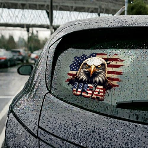 Image of 2-Piece American Flag Eagle Patriotic Car Decal | 5.9-inch waterproof car window decal for vehicles, trucks and laptops