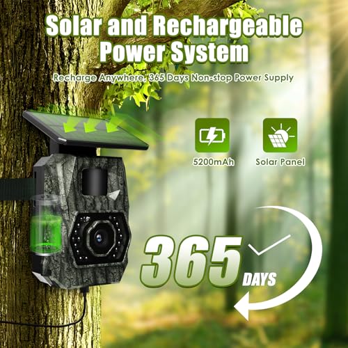 MAXDONE Wildlife Camera WiFi Bluetooth 48MP 30FPS Solar Trail Camera with Night Vision Motion Activated 0.1s Trigger IP66 Built in 5200mAh Rechargeable Battery for Wildlife Monitoring - Image 2