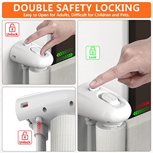 Eaersan 120" Extra Wide Retractable Baby Gate, Adjustable Super Large Mesh Child Safety Gate,Extra Long Pet Gates For Dog For Large Opening, Doorways, Stairs,Indoor/Outdoor Etc. (White) #TOP4