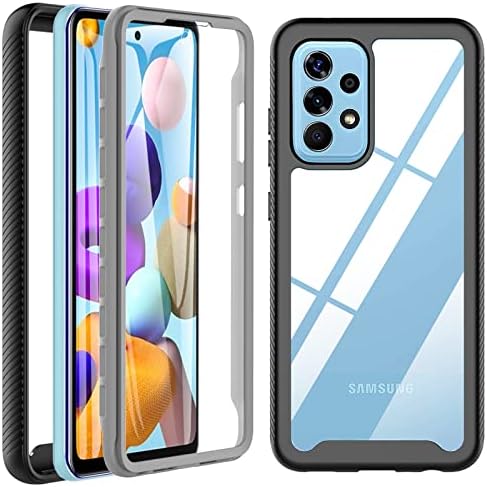 For Samsung A52s/A52 Case, A52s 5G/A52 5G Case, Shockproof Built-in Screen Protector 360° Full-Body Protective Cover Silicone PC Bumper Heavy Duty Phone Case for Samsung Galaxy A52s Black