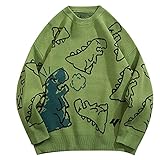 Flygo Women's Dinosaur Sweater Aesthetic Oversized Knit Sweaters Pullovers Y2K Knitwear (Green-XL)