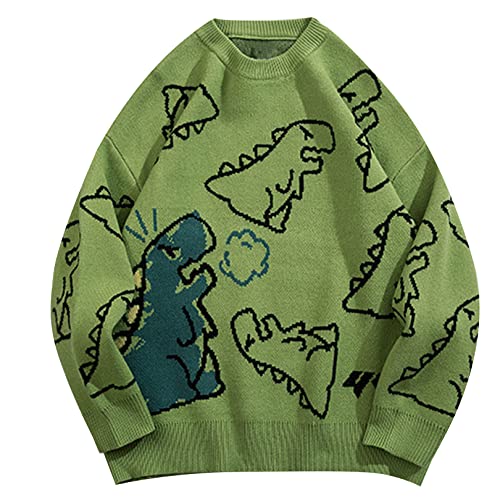 Flygo Women Dinosaur Knit Sweater Unisex Oversized Sweaters Casual Long Sleeve Pullover Jumper Knitwear
