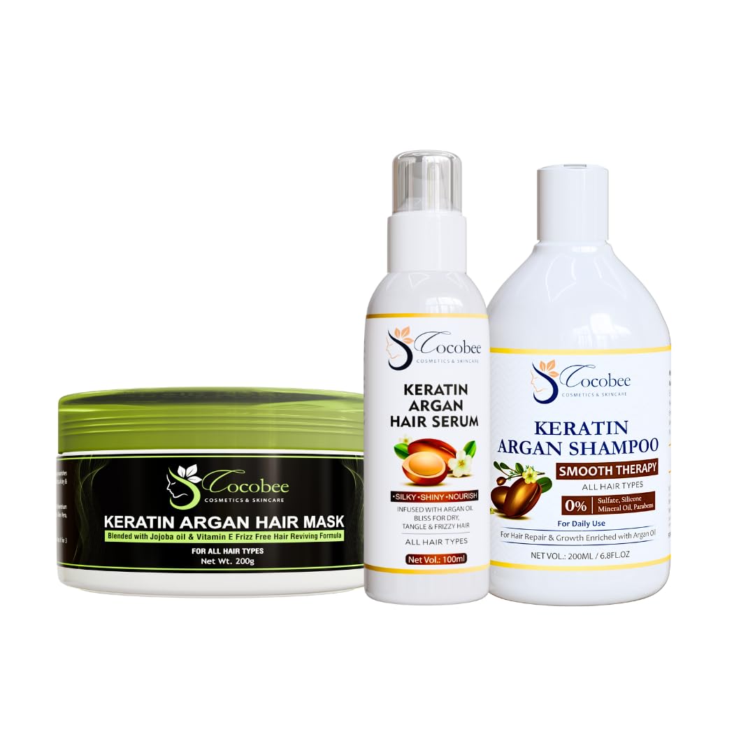 COCOBEE Keratin & Argan Hair Care Set - Hair Shampoo 200ml | Hair Serum 100ml | Hair Mask 200g for Nourished | Shiny & Healthy Hair-image-29