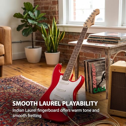 Image of Fender Squier Sonic Stratocaster HT - Torino Red Bundle with Mustang Micro Headphone Amp, Cable, Tuner, Strap, Picks, and Austin Bazaar Instructional DVD