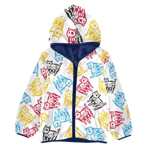 Skeleton Cartoon Kitten Girls Fleece Jacket Girls Fall Jacket Girls Zip Up Hoodie Girls Sherpa Jacket 2-10T