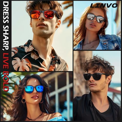 Image of LINVO丨Half Rim High-end Branded and Stylish Sunglasses丨Polarized and 100% UV Protected 丨Men & Women丨Medium丨Riding & Driving