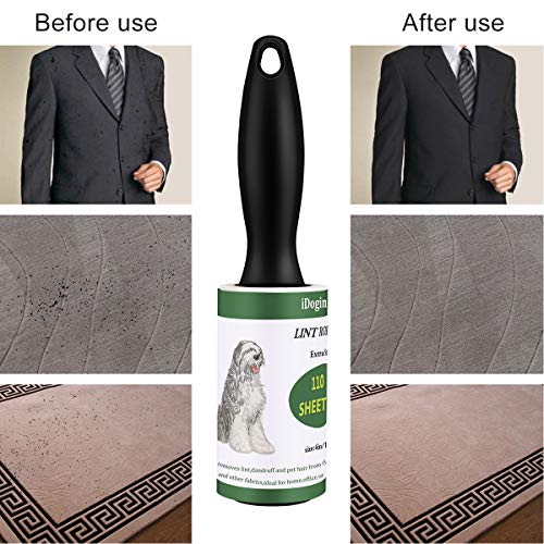 iDogin Pet Hair Roller Lint Remover Extra Sticky Lint Rollers 660 Sheets Total for Clothes, Furniture, Dog Cat Hair Removal (Supersize 110 Sheets/Refill, 2 Rollers, 6 Refills) - Thumbnail 4