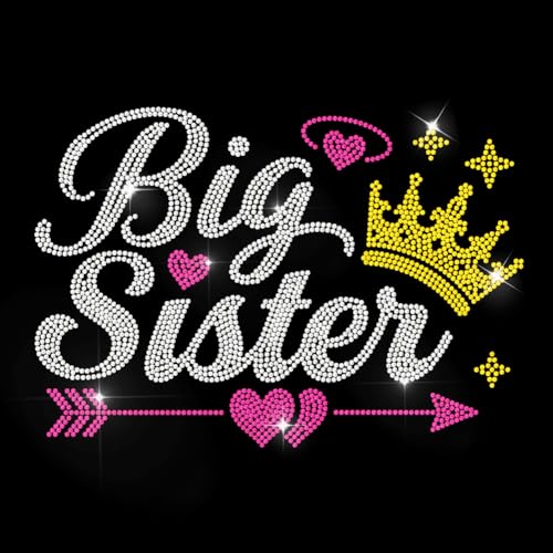 MAYJOYDIY Big Sister Rhinestone Iron on Hotfix Transfer Crown Pink Arrow Heart Heat Transfer Sticker Bling Clothing Decoration Applique for Shirt Jacket DIY Crafts