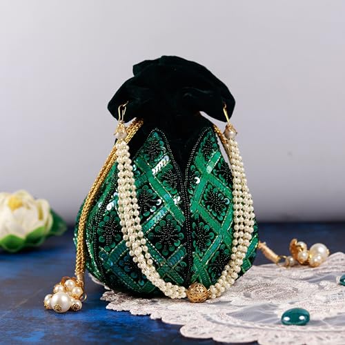 Image of THE TAN CLAN Pushp Zardozi Embroidered Mini Lotus Potli Bag - Handcrafted Silk Pouch with Intricate Zardozi & Lotus Design for Weddings, Bridal Accessories, and Special Occasions