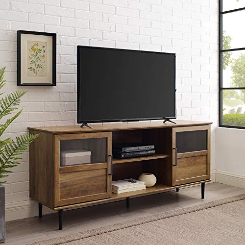 Walker Edison Modern Farmhouse Wood and Glass Stand with 2 Cabinet Doors 65"