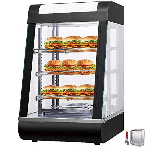 VEVOR 110V 15-Inch Commercial Food Warmer Display 3-Tier 1000W Electric Countertop Food Warmer Display 86-185℉ Pastry Display Case with 2 Trays 1 Bread Tong for Buffet Restaurant Pizza Hamburger