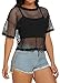 Fishnet Top for Women Short Sleeves See Through Tops Loose Sheer Bikini Cover Up(Black,S)