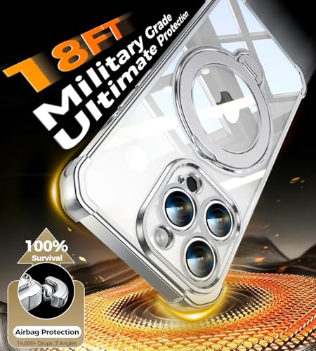 Image of Soft Case for iPhone 13 Pro with 360 Rotating Magnetic Stand, Compatible with Mag-Safe, 4X MIL-Drop Protection, Lightweight Glossy Anti-Yellowing Clear Back Phone Cover for iPhone 13 Pro, Silver