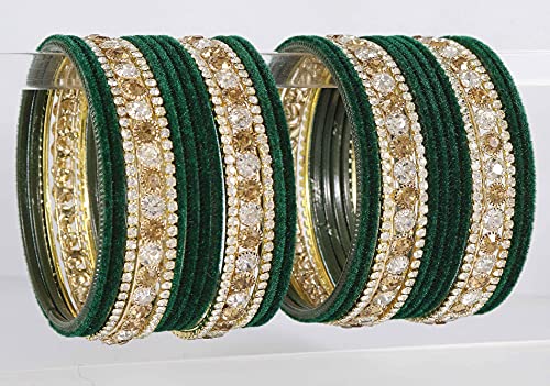 Image of NMII Non Precious Metal, Velvet and Zircon Gemstone Bangle set for Women /Girls