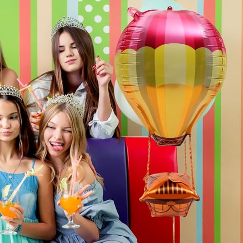 Image of Rozi Decoration Hot Air Balloon Foil Balloons Set for Birthday Decoration, Kids Party, Baby Shower, Theme Party Decorations, Multicolor Parachute Balloon Decor (Pack of 2)