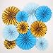 Mybbshower Blue Ivory Gold Paper Pinwheel Living Room Wall Decor for Boy Birthday Party Baby Bridal Shower Backdrops Pack of 10