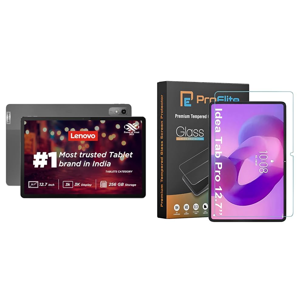 Lenovo Combo Tab P12|12.7 Inch,3K Display|8 Gb,256 Gb (Expandable Up to 1 Tb)|10200 Mah Battery Grey with ProElite Screen Protector P12 12.7/ Idea Tab Pro 12.7 inch 2025