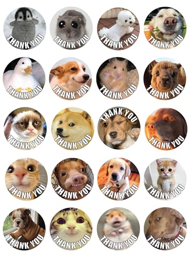 Funny Animal Meme Thank You Stickers for Small Business - 300 Pieces 1.5' Round Envelope Seals with Adorable Cute Dog & Cat Pet Photos - Unique...