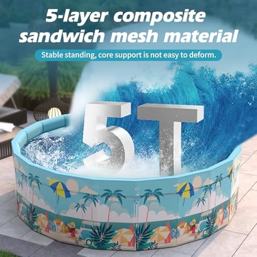 Planschbecken Groß, Ø160 x 45 cm Faltbarer Schwimmbecken Rund Swimmingpool, Nicht Aufblasbarer Outdoor Kinderpool, Gartenschwimmbad, Hundepool, Ballgruben für Kinder
