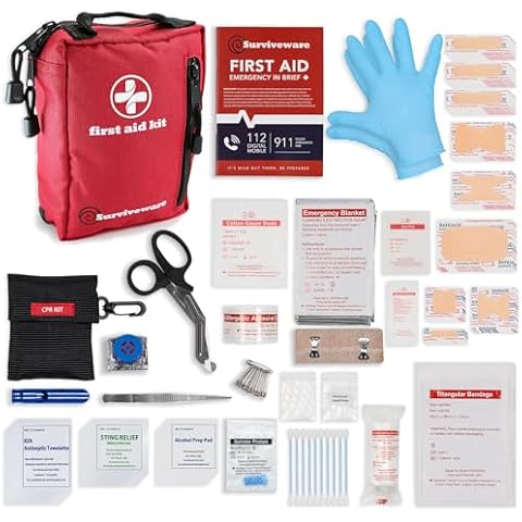 Surviveware 98 Pcs Comprehensive Premium Survival First Aid Kit - Medical Emergency Kit for Travel Camping Gear, Home Essentials & Outdoor Emergencies - HSA & FSA Eligible Survival Kit Cover