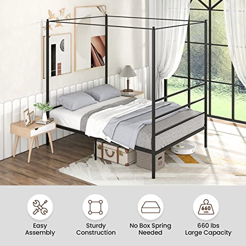 Giantex Full Size Metal Canopy Bed Frame, Modern Platform Bed Frame With 4 Poster & Headboard, Mattress Foundation With Sturdy Metal Slat Support, No Box Spring Needed, Easy Assembly, Black #TOP6