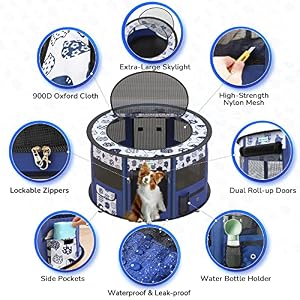 TASDISE Portable Dog Playpen, Upgraded Waterproof Bottom, Durable Mesh, Foldable Pet Playpen Exercise Kennel Tent for Dogs, Cats, Come with Free Carrying Case Great for Indoor Outdoor Travel Use, Blue TASDISE Portable Dog Playpen, Upgraded Waterproof Bottom, Durable Mesh, Foldable Pet Playpen Exercise Kennel Tent for Dogs, Cats, Come with Free Carrying Case Great for Indoor Outdoor Travel Use, Blue