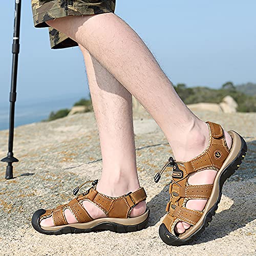 Hollow Out Men's Closed Toe Sandals, Fashion Real Leather Hiking Sandals, Large Size Backpacking Beach Shoes2